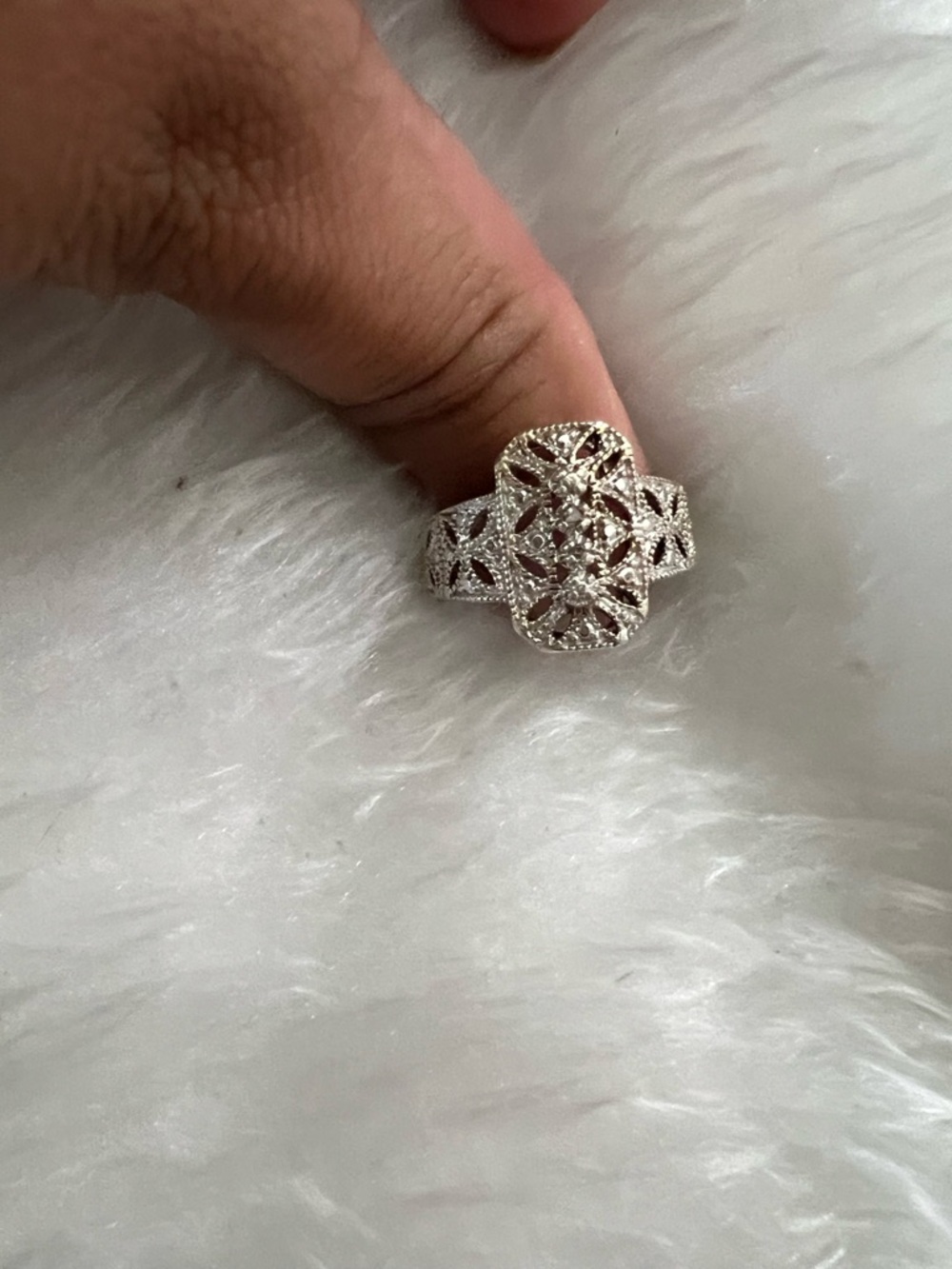 PalmBeach Diamond accent vintage inspired platinum plated sterling silver ring